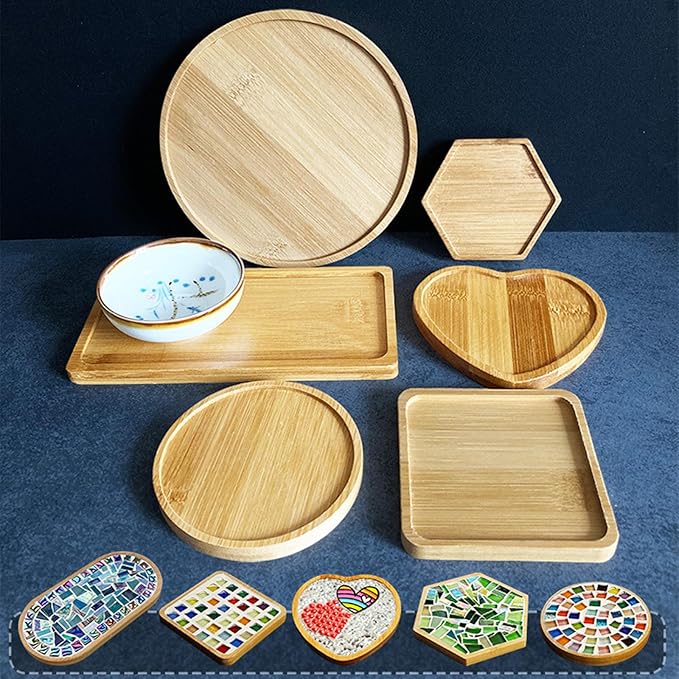 4PCS Mosaic Bamboo Coasters for Crafts, Blank Base Trays, Drinking Cup Coaster, Plant Coaster, Art Plate,DIY Mosaic Supplies (Deer)