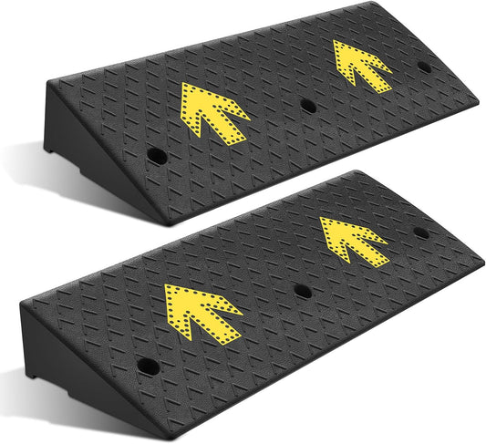 DNA MOTORING 2pcs 5.3" Rise Rubber Arrow Curb Ramp Heavy Duty Loading Threshold Ramp 37.4 in L x 13.8 in W x 5.3 in H for Loading Dock, Warehouse, Wheelchair, Motorcycles, Cars, TOOLS-00651