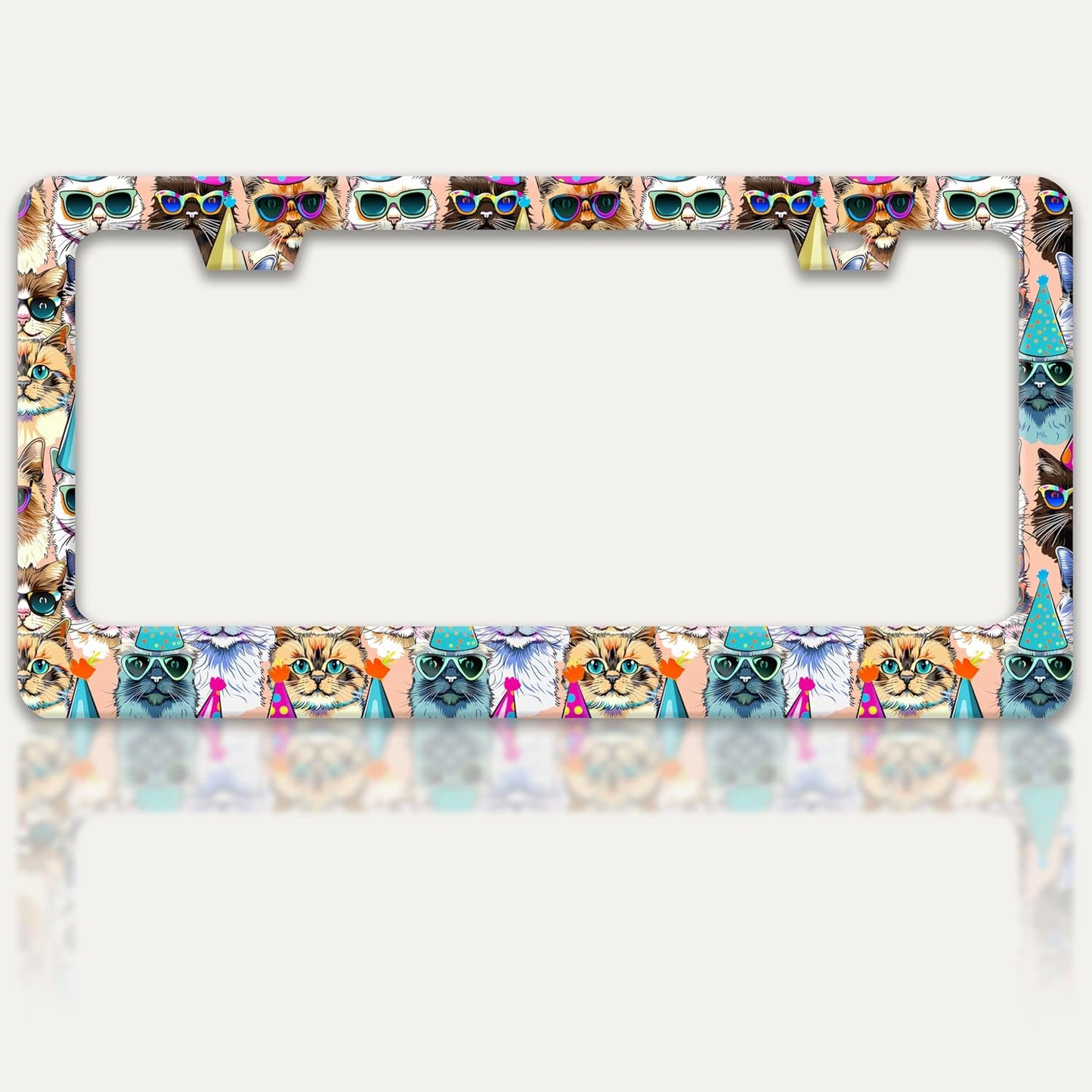 Funny Cat License Plate Frame Pet Cartoon License Plate Holders Stainless Steel Auto Accessory Bracket 2 Hole with Screws Universal Us Car License Plate Frames 6x12 Inch for Women Men