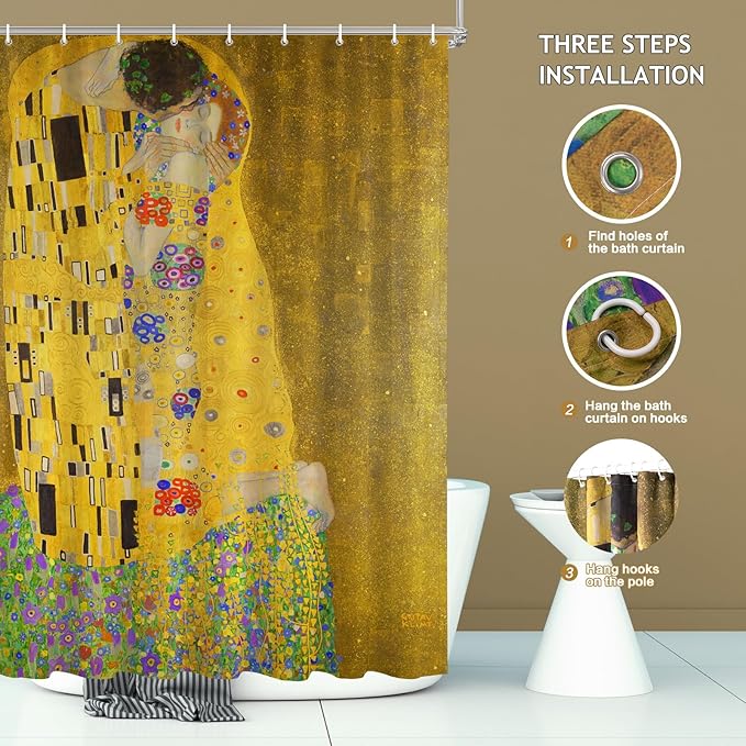 Vimorco Shower Curtain The Kiss, Man and Woman Love Shower Curtains for Bathroom, Waterproof Quick-Dry Polyester Fabric Shower Curtain, Art Painting Bathroom Set, Bath Curtain Decor, 72''x 72''