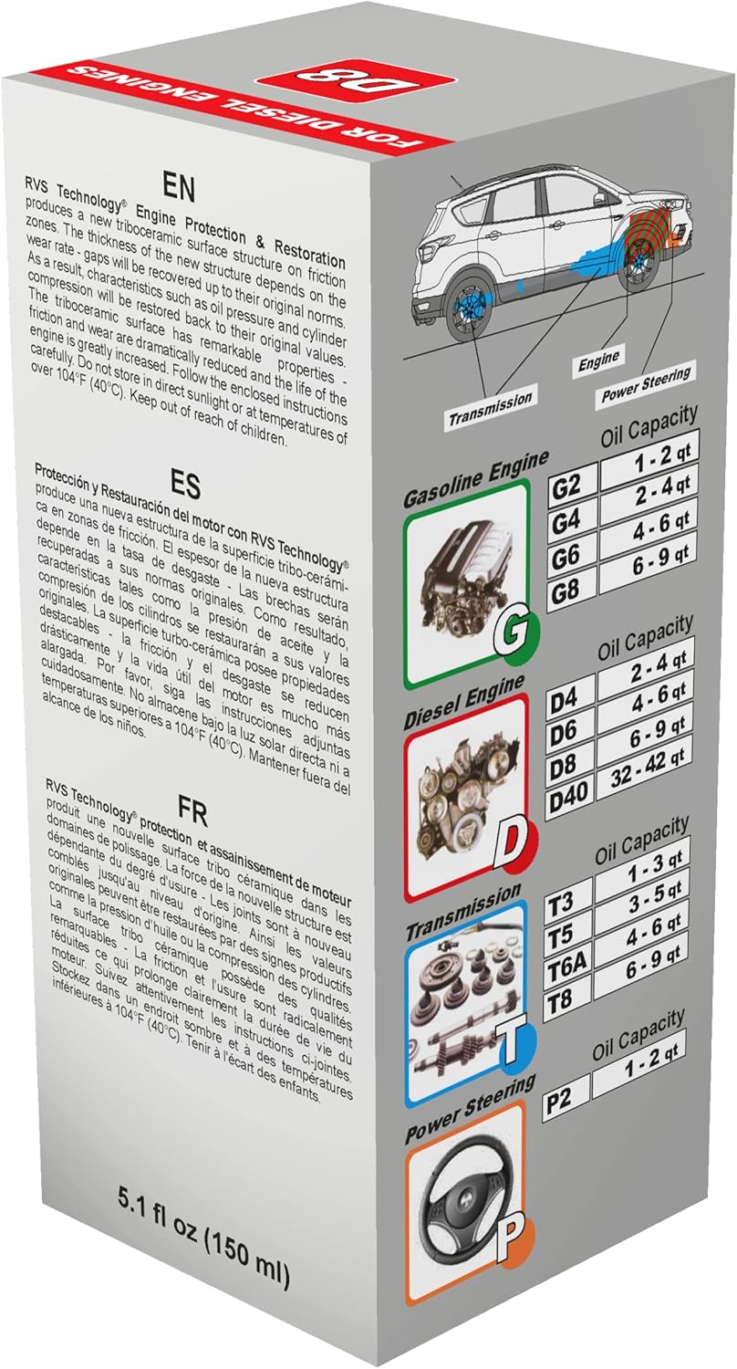D8 engine oil treatment, For Diesel engines with a motor oil capacity up to 9 quarts; Safely Restore and protect your Car, Truck, Motorcycle and all other engines