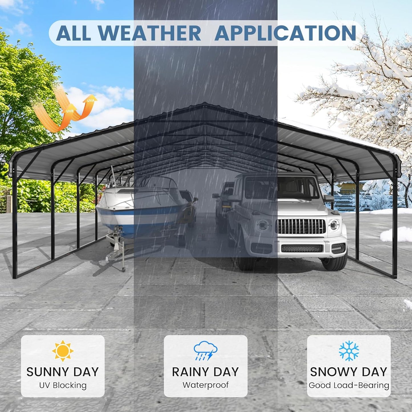 EROMMY 20x40 FT Metal Carport, Heavy Duty Carports with Galvanized Steel Roof and Frame, Sturdy Car-Shelter in All Weathers, Easy Assembly Car-Canopy for 2 Cars, SUV, Tractors and Boat, Gray