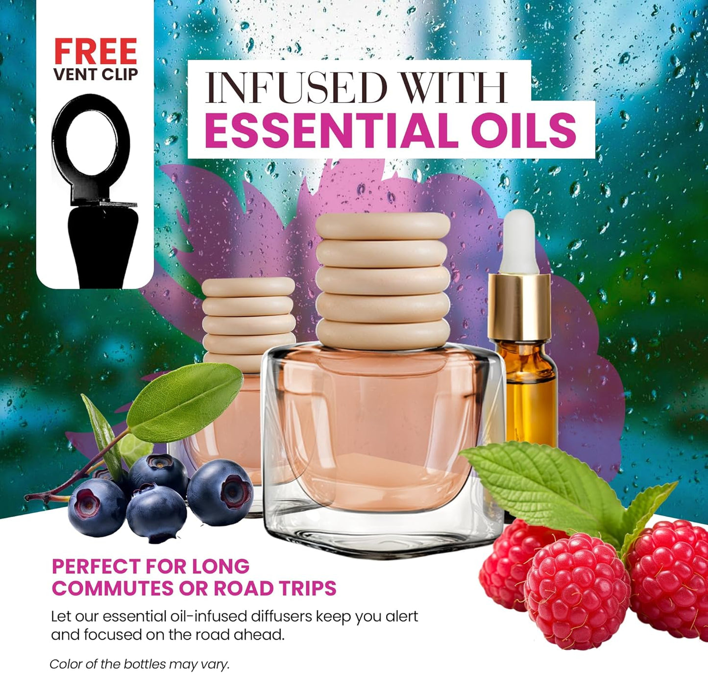 Car Air Fresheners for Women - Mixed Berries Fragrance | Pack of 2 Long Lasting Air Freshener | Odor Eliminator Car Perfume Diffuser with Essential Oils | Car Air Freshener Vent Clip by Perfa