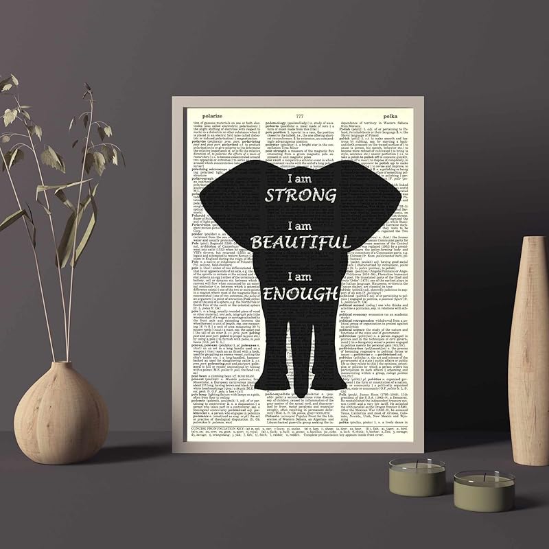 Black Elephant Dictionary Art Print - Inspirational Quotes Upcycled Vintage Wall Decor Dictionary Book Page Art - Handmade Animal Decor Gift - Unframed