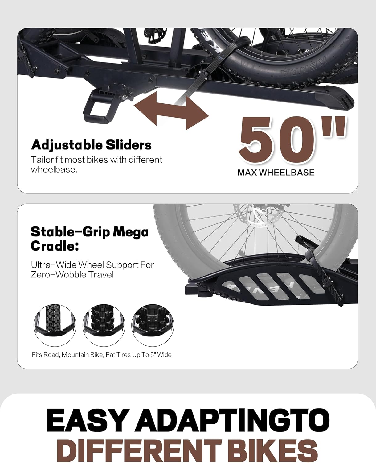 Hitch 2-Bike Rack, 200 lbs Capacity E-Bike Carrier Platform Mount, Up to 5’’ Fat Tire Bicyclefor 2’’ Receiver Cars Trucks SUVs Minivans RV, Trailer (Mate)