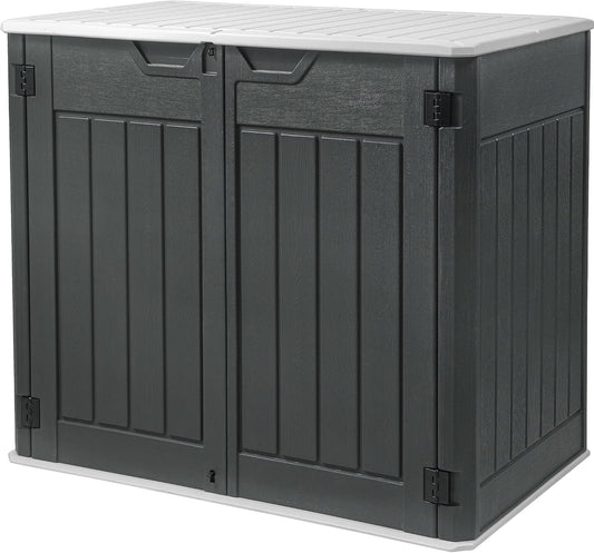 DWVO 47 cu ft Spacious Horizontal Storage Unit, Outdoor Resin Tool Locker Without Shelf, Waterproof Lockable Container with Base for Gardening, Waste Bins, Grass Cutter, 4.5x2.8x3.9 ft, Dark Gray