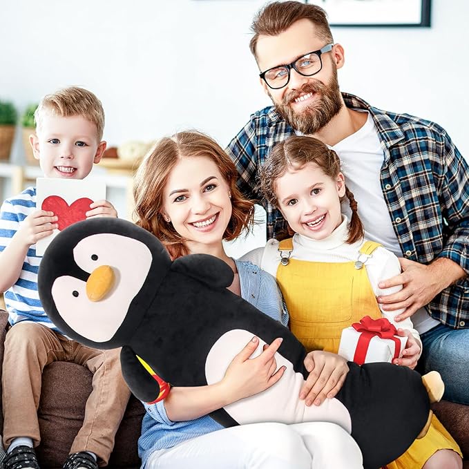 22' Long Penguins Plush Body Pillow, Cute Black Penguin Stuffed Animal for Kids, Girls, Boys, Birthdays & Easter