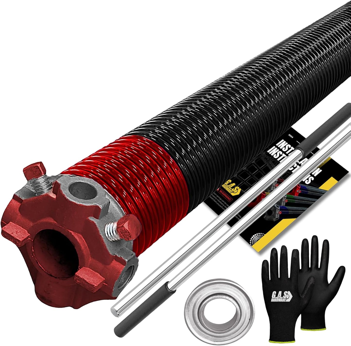 Garage Door Torsion Spring 225x1.75x31 Includes 1” Steel Bearing, Non-Slip Gloves, and Winding Bars for Left Side of Garage Door Precision E-Coating 5-Year Warranty Min. 30,000 Cycles (Red Cone)