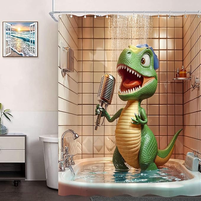 Yeoiat Funny Shower Curtain Dinosaur Shower Curtain Funny Decorative Shower Curtains for Bathroom Cute Shower Curtain Set with 12 Hooks Dinosaur02 72×72 Inches