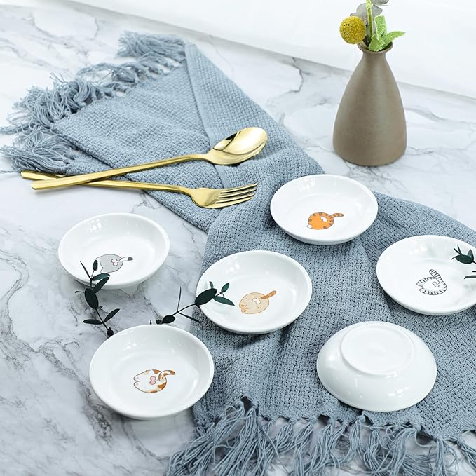 Super Cute Funny Cat Butts Ceramic Sauce Dish/Seasoning Dish/Sushi Soy Dipping Bowl/Appetizer Plates/Serving Dish for Kitchen Home(Set of 6)