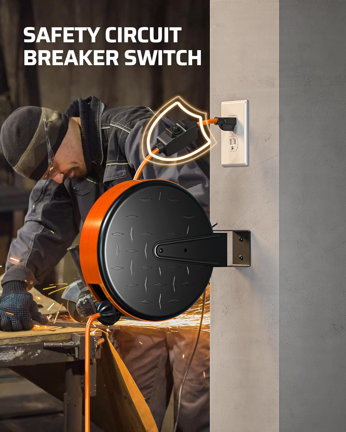 DEWENWILS 30FT Extension Cord Reel, 16/3 Gauge SJTW Power Cord, Retractable Cord Reel with 3 Outlets, Ceiling/Wall Mount for Garage, Workshop, 10A Circuit Breaker, Metal Plate, UL Listed, Orange