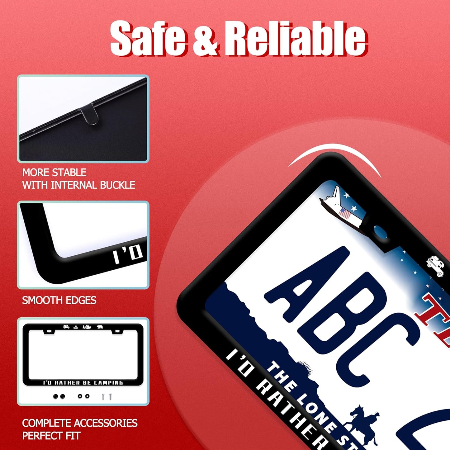 I'D Rather Be Camping License Plate Frame Funny Camper License Plate Frames Stainless Steel Accessories Cars Decor With 2 Holes And Screws Fits Standard Us Ca Vehicles License Plate Holder 12.2 X 6 In