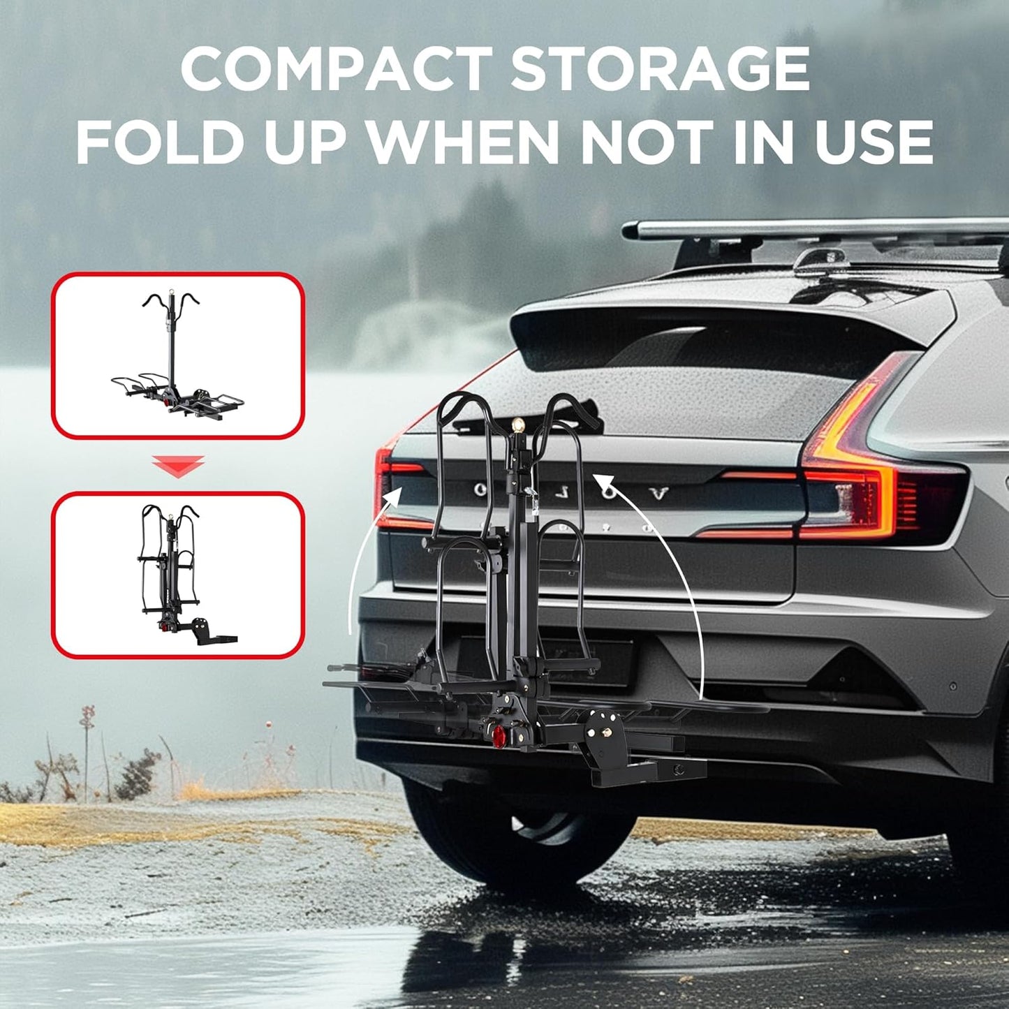 Rockland Foldable 2-Bike Rack with Lock, 200 lbs Capacity, Hitch Mount Bike Rack, Fits up to 5" Fat Tire Width and 50" Wheelbase, Bike Carrier Rack for 2" Receiver for Cars SUVs Vans RVs