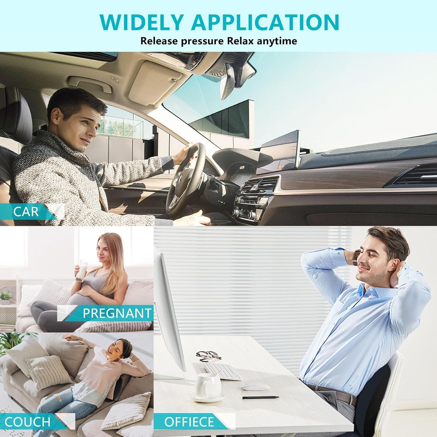 FLORICH Lumbar Support with Car headrest Back Pillow for Chair Headrest Pillow with Gel Memory Foam Massage Point Lumbar Support(Black)