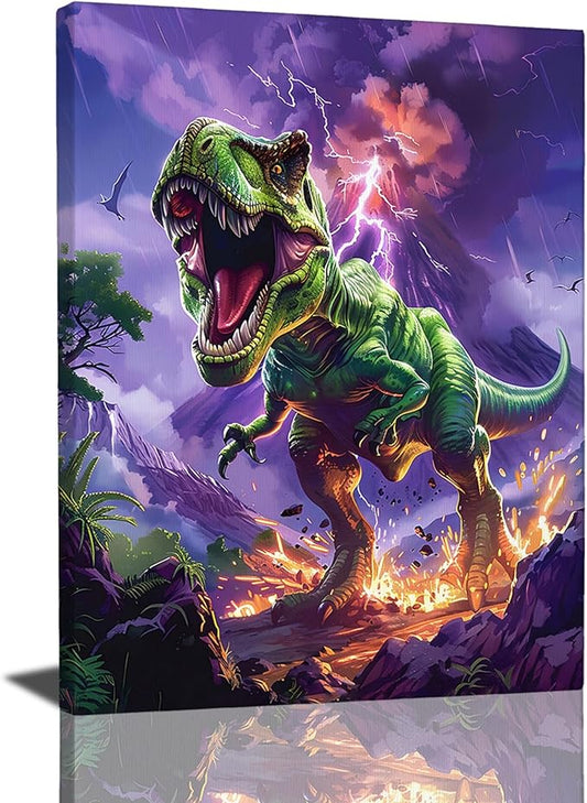 Tourrest Dinosaur Decor Wall Art T-Rex Wall Decor Dinosaur Poster 16"x24" Modern Contemporary Art Print Painting Framed Artwork for Living Room, Bedroom, Bathroom, Office, Kitchen, Dining Room
