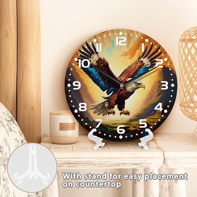 Wall Clock, Abstract Colorful Eagle Flying Wall Clock Silent Non-Ticking Battery Operated Clock 10 Inch, Home Decor for Living Room, Kitchen, Bedroom and Office
