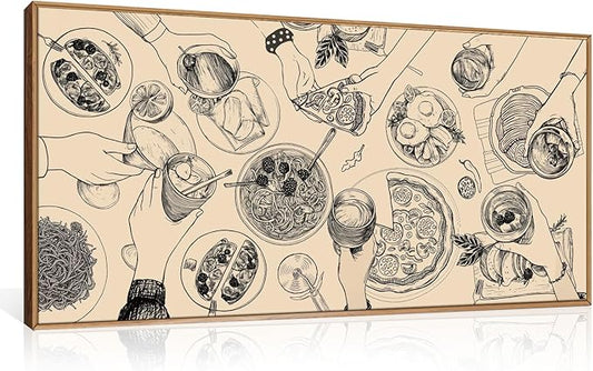Ausril Food and Drink Framed Canvas Wall Art Set, Modern Cheers Wall Decor, Vintage Cheers Wall Painting, Abstract Friends Party Art Prints for Living Room, Bedroom, Kitchen,Office 20"x40"x1