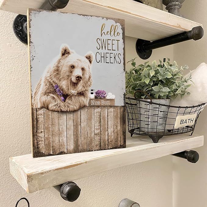 Bears Bathroom Decor Wall Art Funny Bear Pictures Wall Decor Farmhouse Bear Bathroom Painting for Bathroom Toilet Cute Bears Prints Artwork Framed 12"x16"
