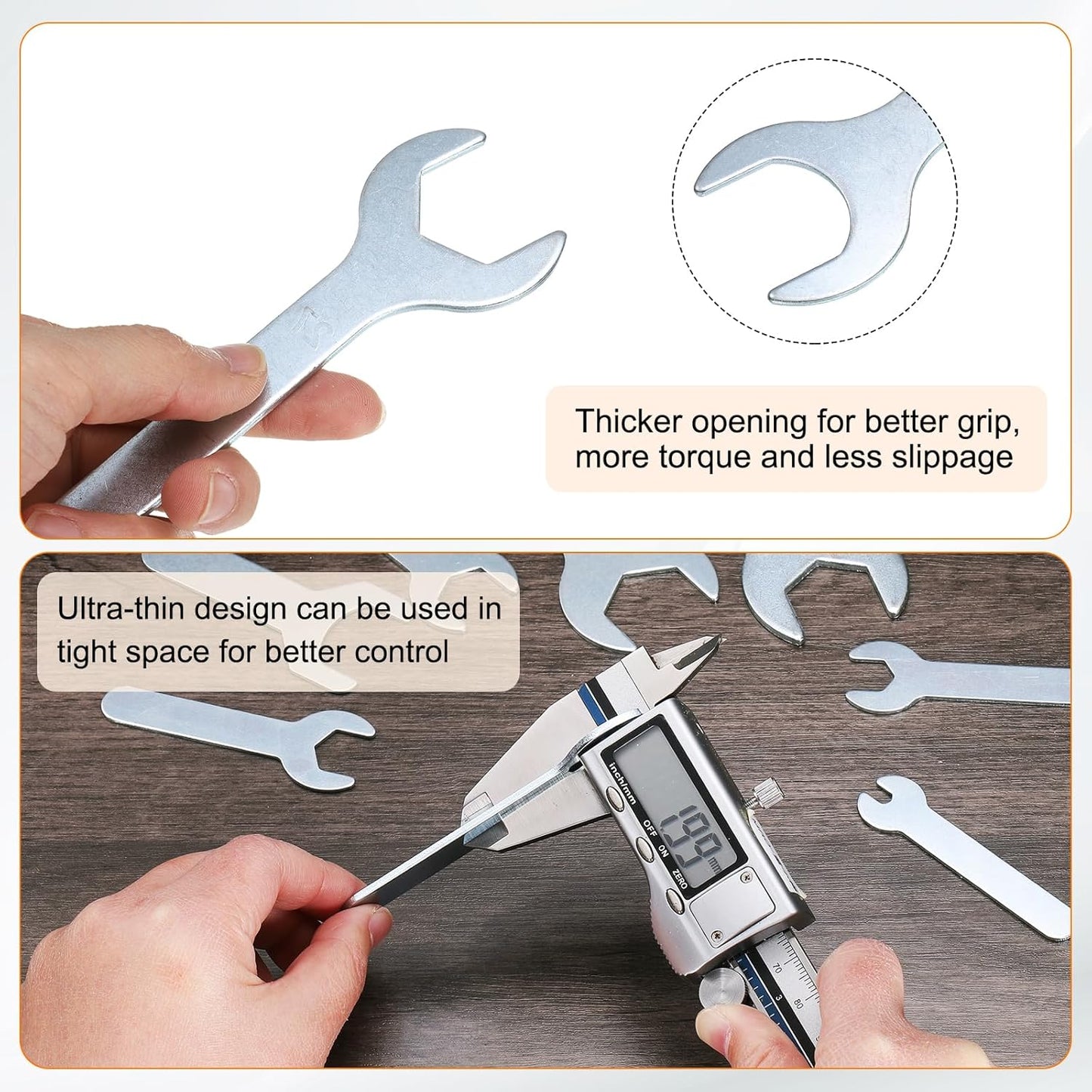 HARFINGTON 10pcs Small Open End Wrench 30x138x2.2mm Metric U-Shaped Single Open Ended Spanner Super Thin Flat Head Galvanizing Wrench for Automotive Repair Furniture Assembly