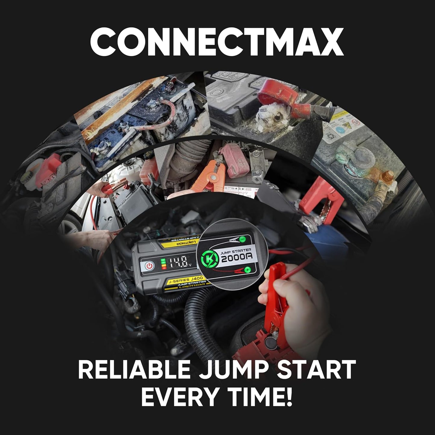 J400 Jump Starter with ConnectMax Tech, 2000A 12V Battery Jumper Starter Portable, Lithium Jump Box and Jump Pack for Up to 8.0-Liter Gas and 6.0-Liter Diesel Engines, Smart Digital Screen