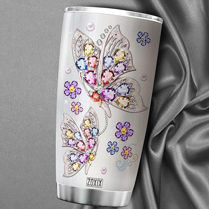ZOXIX To My Daughter Tumbler From Mom Butterfly Jewelry Style Stainless Steel Coffee Cup 20oz Sentimental Gifts For Daughter From Mother Birthday Present For Her Insulated Mugs