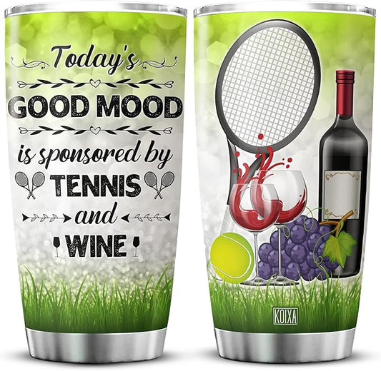 Tennis And Wine Stainless Steel Tumbler 20oz Funny Saying Coffee Cup With Lid Sport Enthusiast Tennis Lover Gift For Women Red Wine Themed Birthday Gifts Insulated Travel Mug