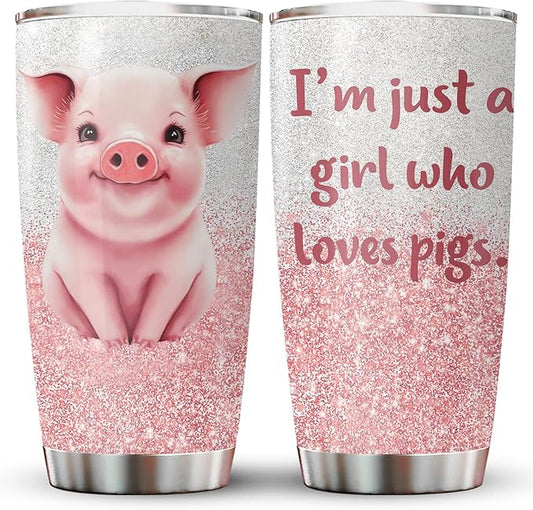 34HD Just A Girl Who Loves Pigs Tumbler with Lid, 20oz Vacuum Insulated Farmer Mug, Gifts for Pig Lady Women Farmer, Pig Lover Gifts for Birthday Christmas Mothers Day