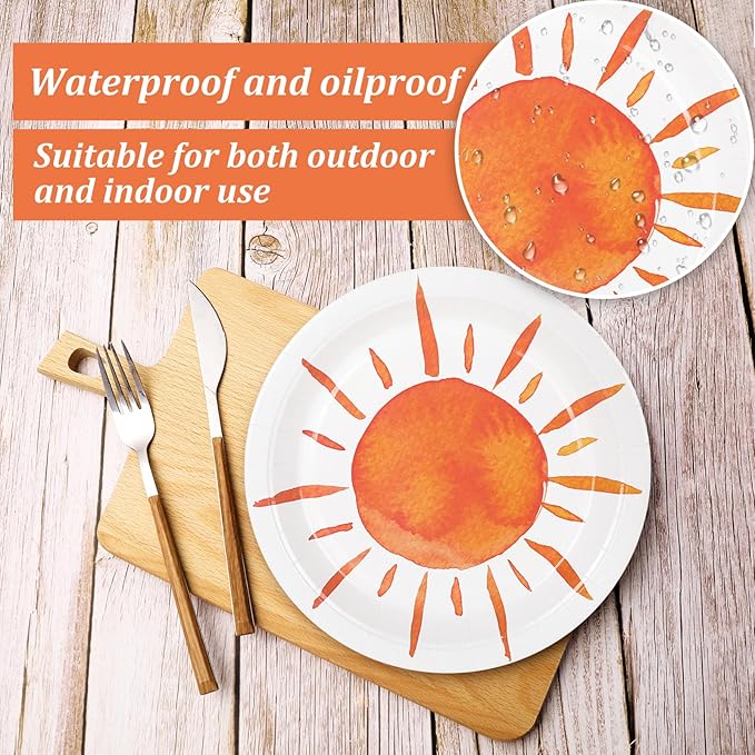 Whaline 40Pcs Boho Paper Plates First Trip Around The Sun Plates 9 Inch Colorful Disposable Hippie Plate for Summer Birthday Wedding Party Supplies Table Decor