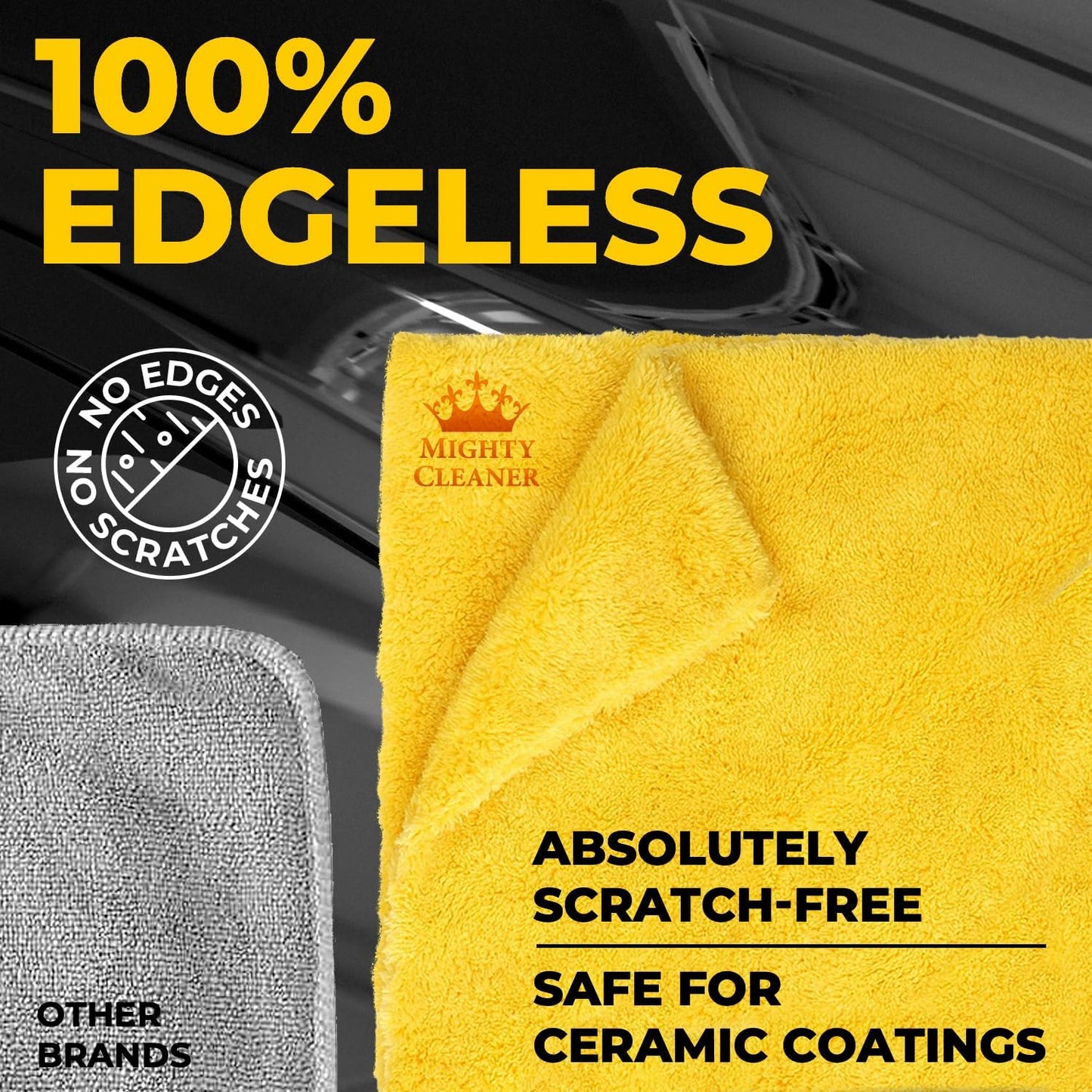 Edgeless Microfiber Towels for Cars – 6pk (12”x12”) - 540 GSM - Super Soft Detailing & Buffing – Scratch-Free & Absorbent Microfiber Cleaning Cloths for Car Polishing