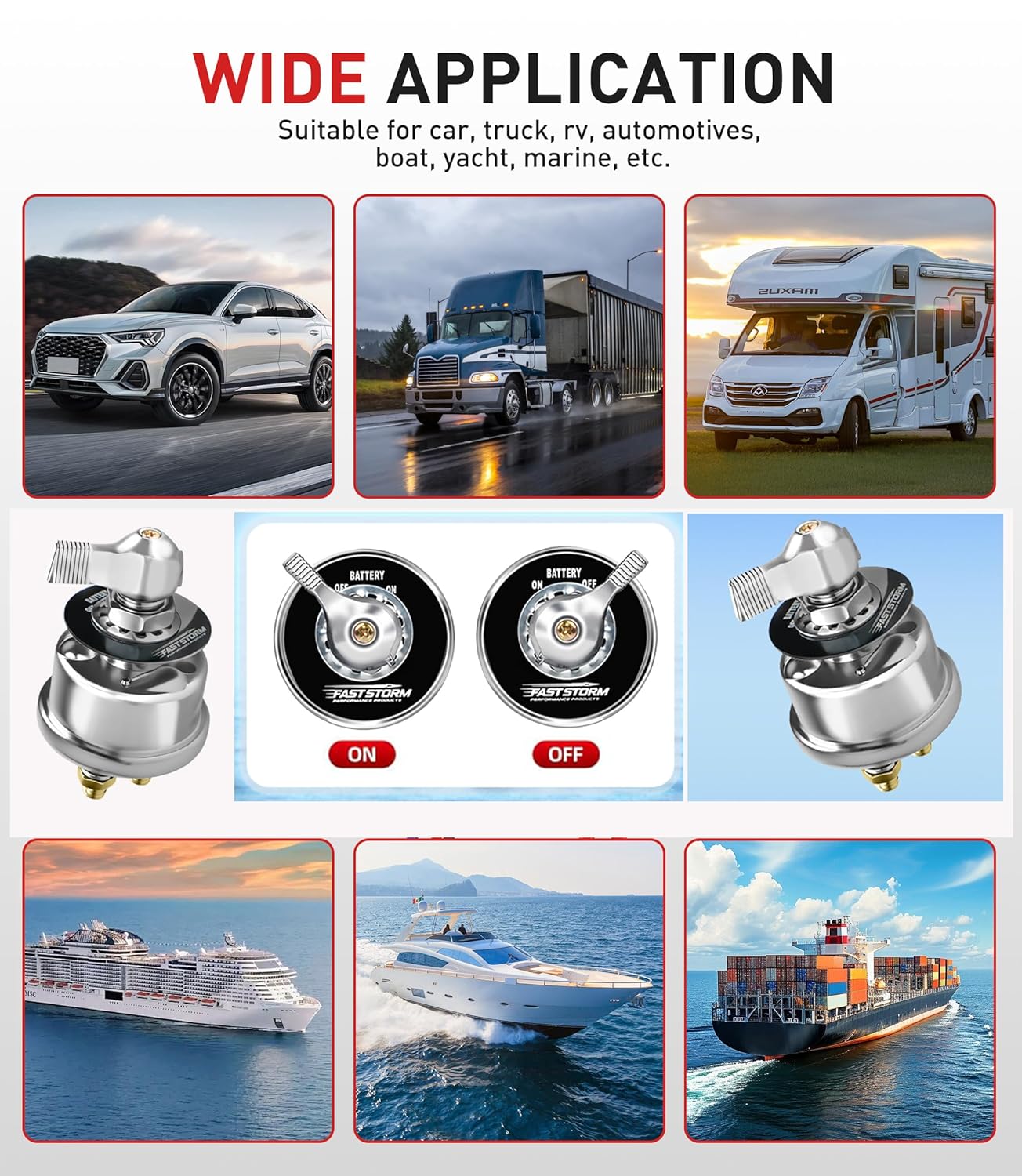 200A 12-48V High Current Master Battery Disconnect Switch Battery Power Cut Off Isolator Killer Switch with Face Plate for Car Vehicle RV Truck Boat Marine ATV