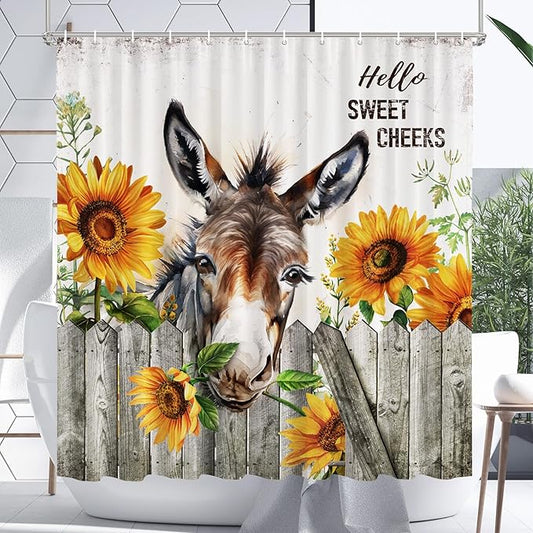 Vimorco Shower Curtain Funny Donkey, Cute Donkey Shower Curtains for Bathroom, Waterproof Quick-Dry Polyester Fabric Shower Curtain, Farmhouse Sunflower Bathroom Set, Bath Curtain Decor, 72''x 72''