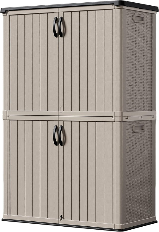 Devoko Outdoor Storage Cabinet 50 Cu Ft with Lockable Doors, Vertical Storage Shed Waterproof Patio Tools Storage Box for Sofa Cushions, Gardening Tools and Accessories (Beige)