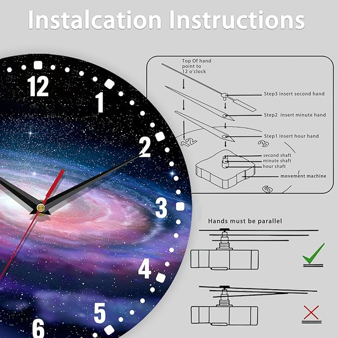 SPUNKER Clocks for Living Room,Spiral Galaxy Kitchen Wall Clock,Milky Way Space Clocks 10 Inch Silent Non-Ticking Wall Battery Operated for Living Room Bedroom Bathroom Laundry Room Decor