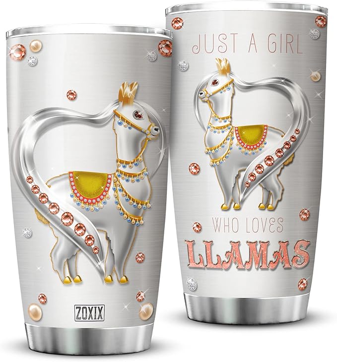ZOXIX Cute Llama Insulated Tumbler 20oz Jewelry Style Just A Girl Who Loves Llamas Mug Animal Print Cup With Lid Stainless Steel Tumblers Birthday Gifts For Women Who Love Animals