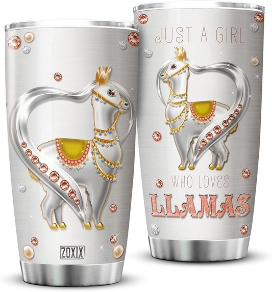 ZOXIX Cute Llama Insulated Tumbler 20oz Jewelry Style Just A Girl Who Loves Llamas Mug Animal Print Cup With Lid Stainless Steel Tumblers Birthday Gifts For Women Who Love Animals