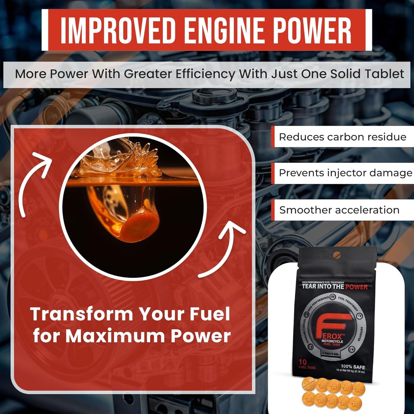 Ferox – Performance Fuel Catalyst | Not an Additive, It’s an Advantage | Total Combustion Control | Race Gas Feel, Fraction of The Price | Any Fuel, Any Engine | 1 Tab = 8 GAL