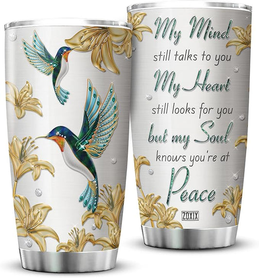 ZOXIX Hummingbird Coffee Tumbler 20oz My Mind Still Talks To You Stainless Steel Coffee Cup Lily Flowers Hummingbirds Bird Lover Gift Insulated Travel Mug In Loving Memory Tumblers