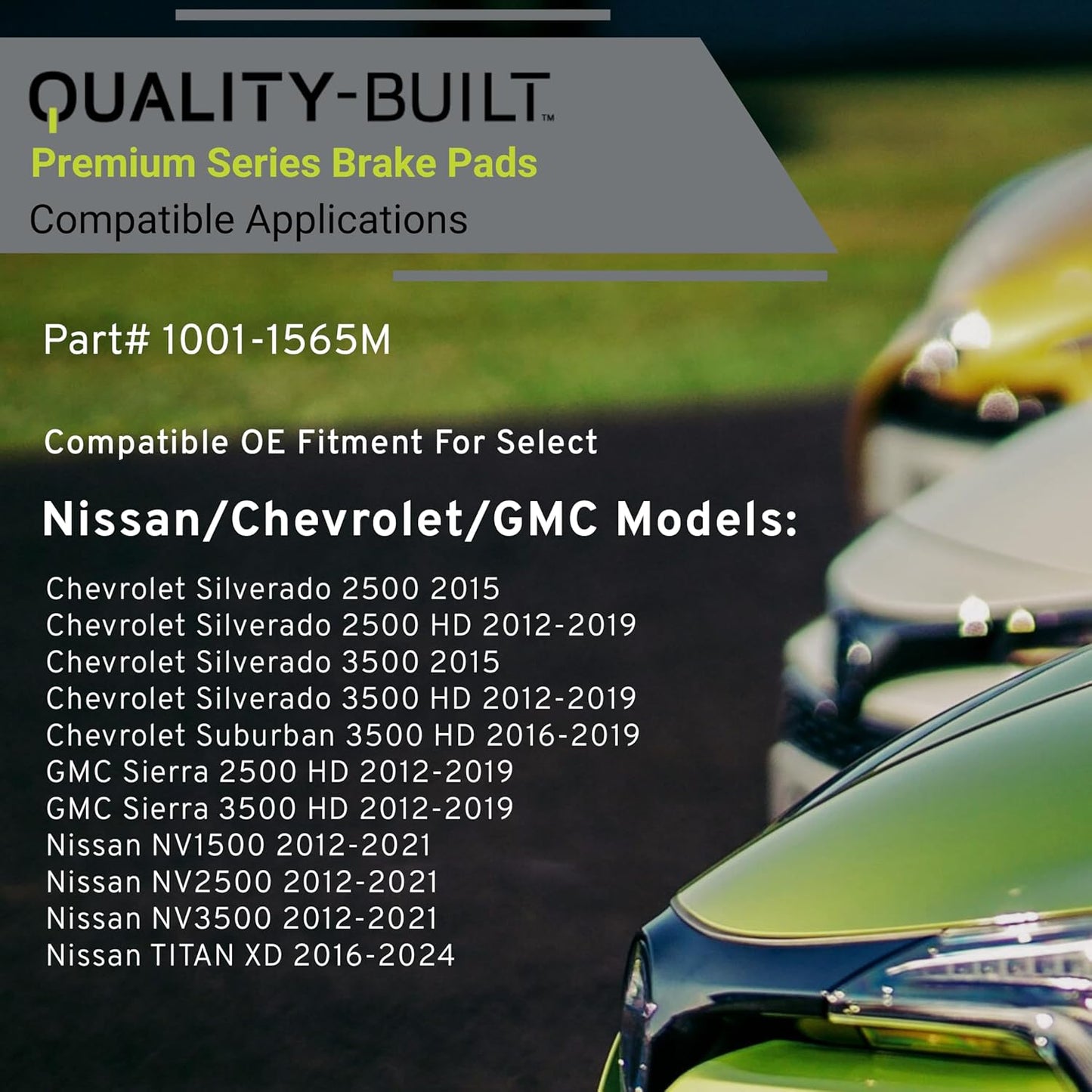 Premium Semi-Metallic Front Brake Pads (1001-1565M) Compatible with 2012-2024 Chevrolet/GMC/Nissan (NV1500/NV2500/NV3500/Sierra 2500 HD/Sierra 3500 HD/Silverado 2500 & More)