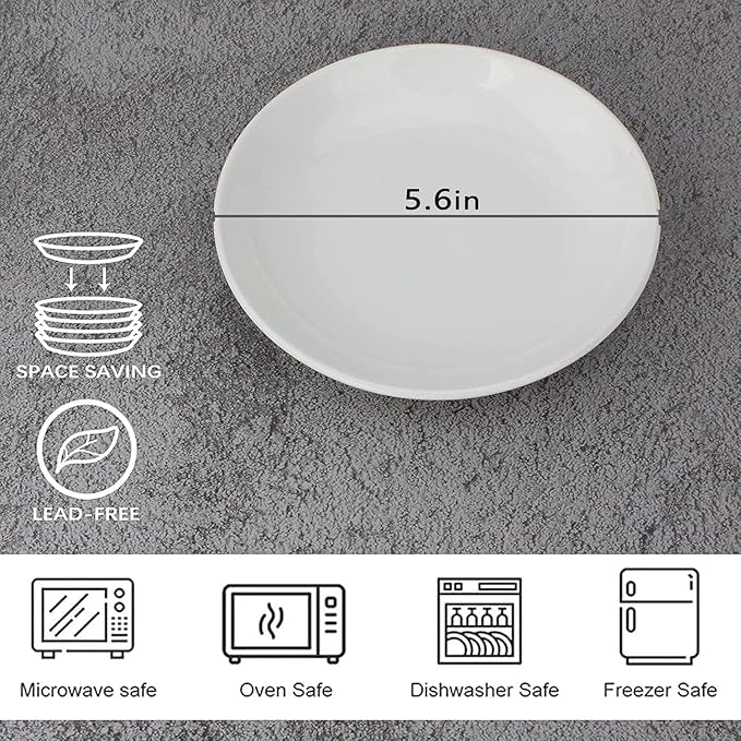 25 Piece Ceramic Appetizer Plates, 5.6 Inch Small Dessert Plates Set, White Round Plates for Bread, Butter, Snack, Lightweight Dinnerware Saucer Sets - Ivory, Oven, Microwave & Dishwasher Safe