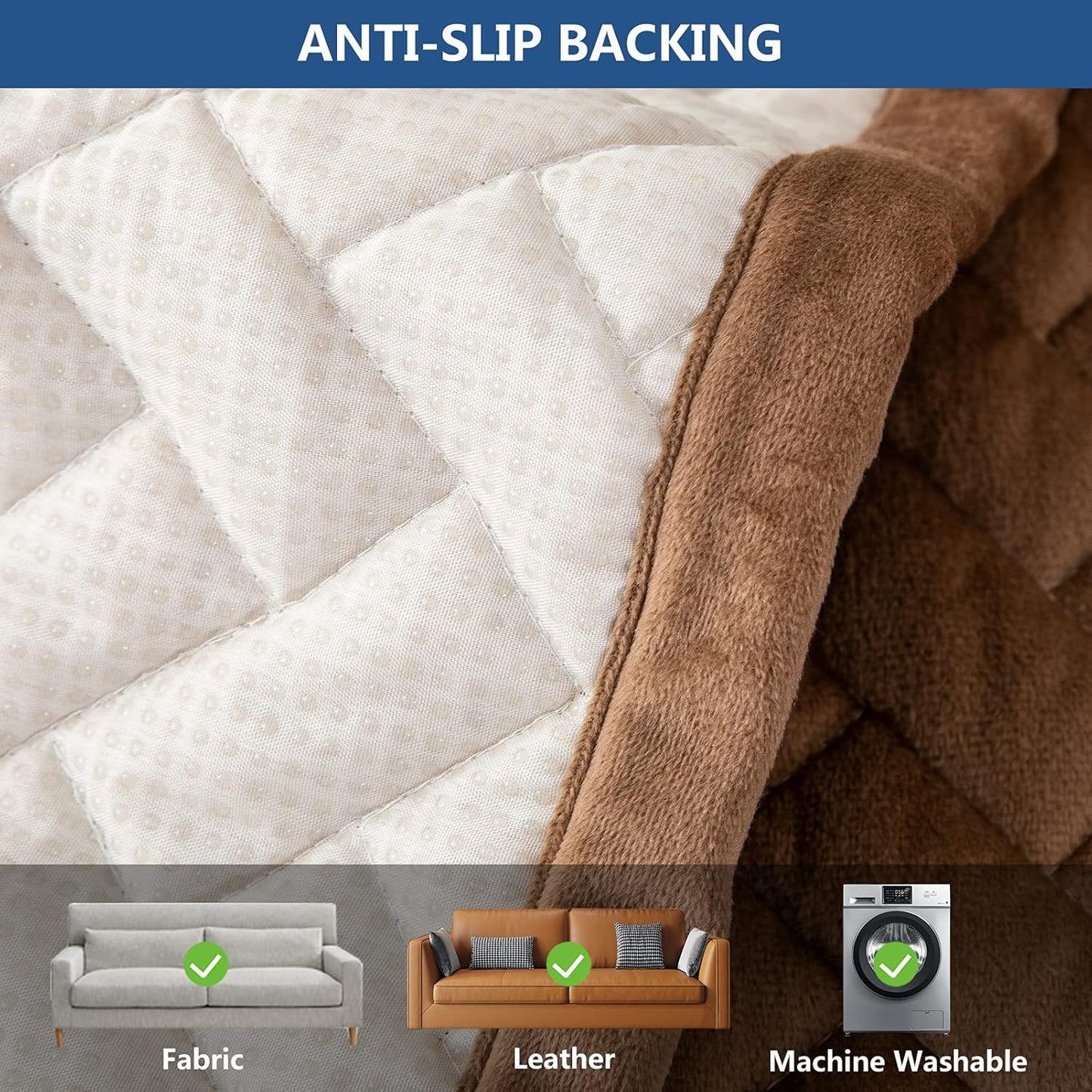 Eismodra Couch Cover,Sectional Couch Covers,Sofa Covers for 3 Cushion Couch,Anti-Slip Sofa Slipcovers for Dogs Cats Kids Loveseat Recliner L Shaped Armrest Backrest,Brown 43''x82''(Only 1 Piece)