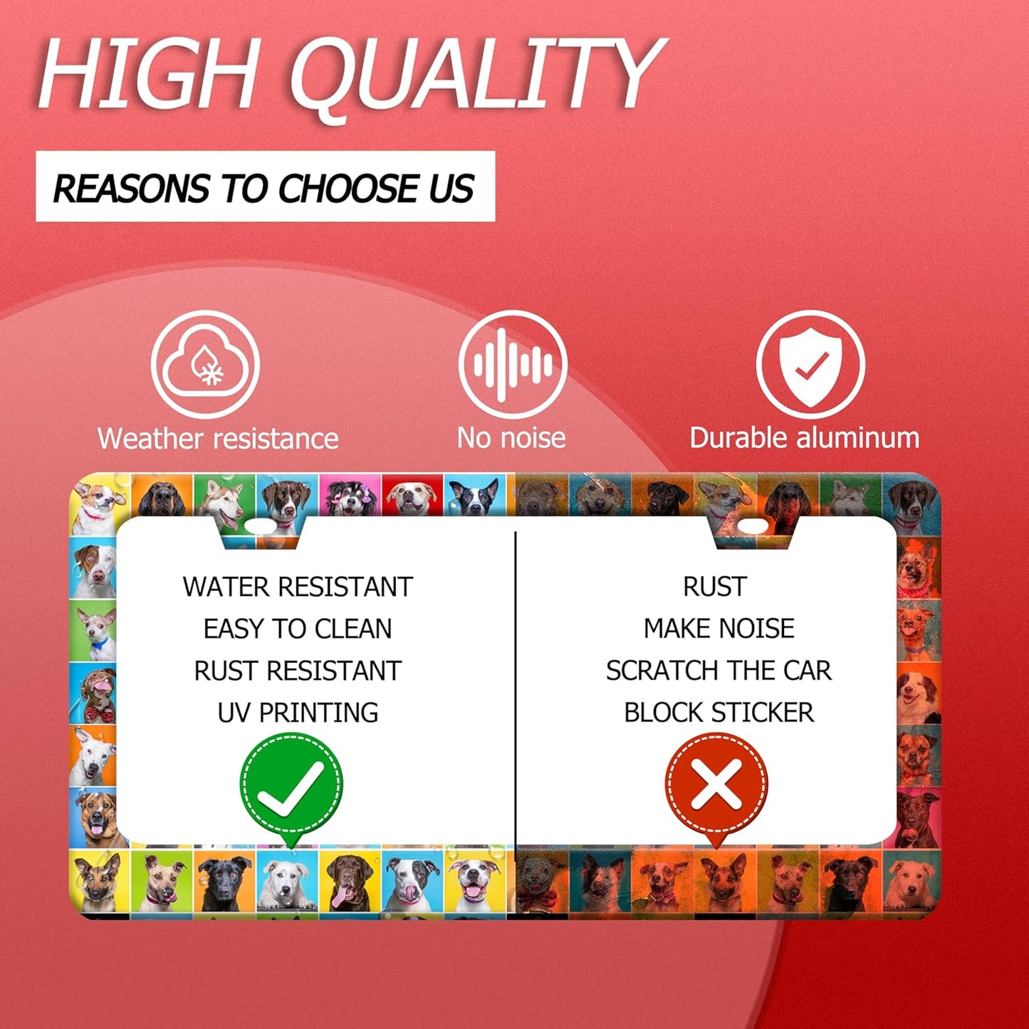 Dog License Plate Frame Puppy Pet License Plate Frames Funny Stainless Steel Accessories Cars Decor with 2 Holes and Screws Fits Standard Us Ca Vehicles License Plate Holder 12.2 X 6 Inch