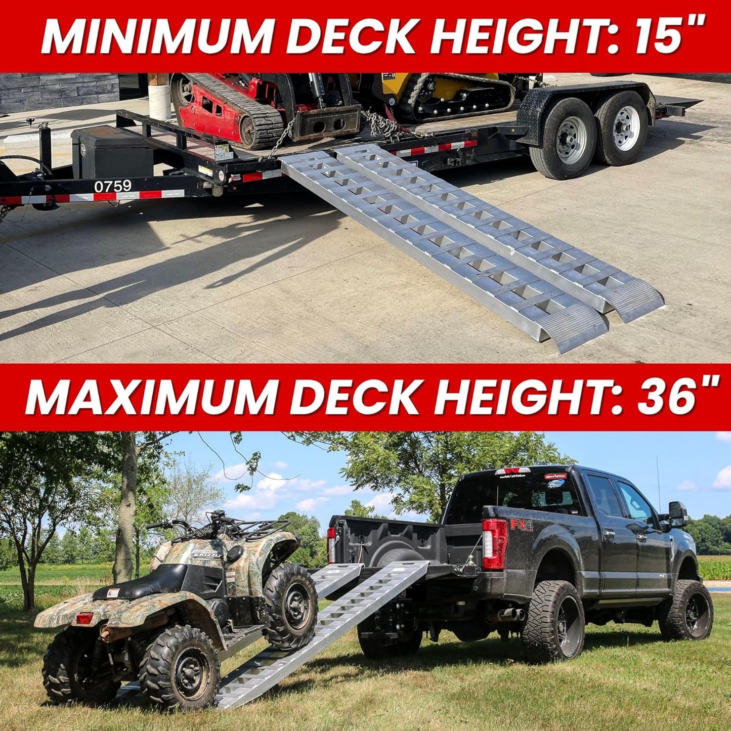 GEN-Y Hitch Heavy Duty Aluminum Loading Ramps - Set of 2, 7 Foot Long x 14 Inches Wide, 6000 lbs Capacity, Hybrid Hook and Plate Ends, Serrated Cross Rungs for Maximum Traction
