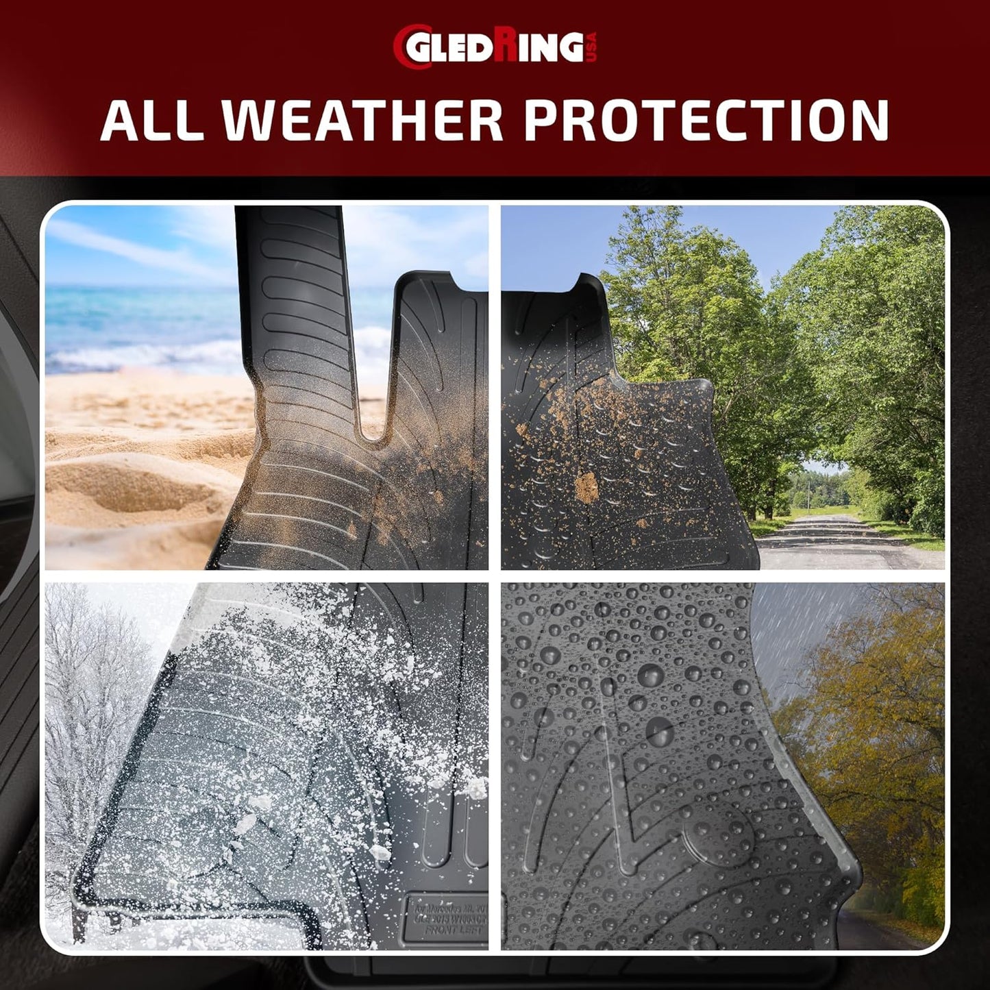 Gledring USA Custom Fit All-Weather Rubber Floor Mats Intended for Mercedes C Class W202 1993-2000, No Trimming Required, Tailored Custom Fit, Protects from Rain, Mud, & Snow