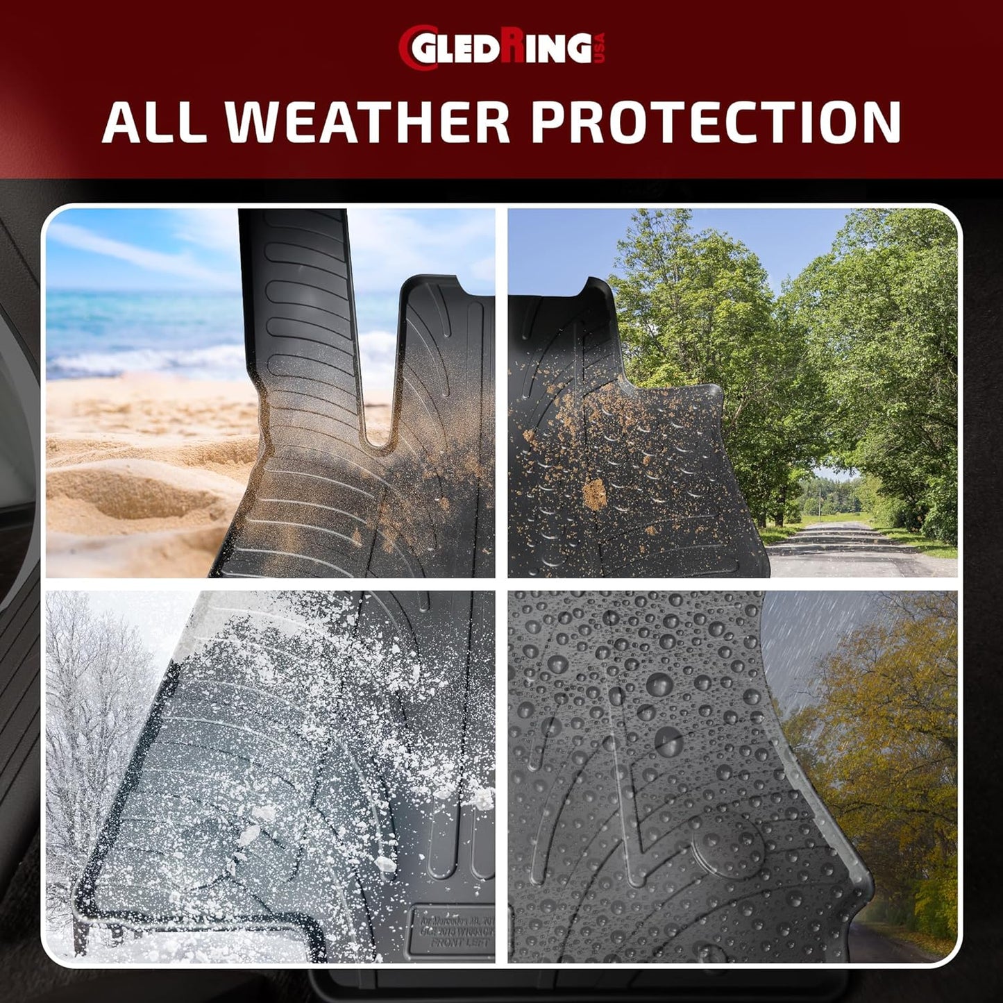 Gledring USA Custom Fit All-Weather Rubber Floor Mats Intended for Mercedes GLC (C253/X253) 2016-2021, No Trimming Required, Tailored Custom Fit, Protects from Rain, Mud, & Snow