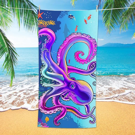 Bonsai Tree Large Octopus Beach Towel, Blue Microfiber Bath Towel for Women, Sand Free Quick Dry Travel Towels Large Octopus for Women Yoga Sports Adults 30" X 60"