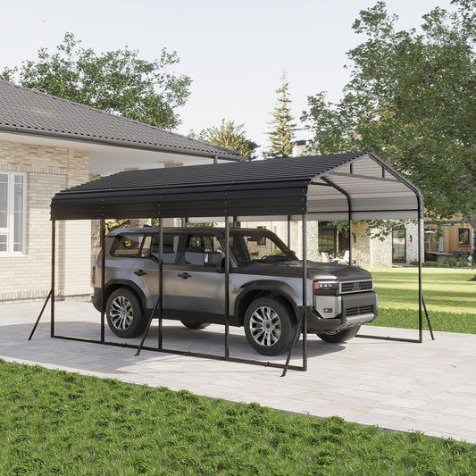 12x20 FT Metal Carport, Garage with Updated Frame Structure, Galvanized Steel Roof and Enhanced Base Canopy, Metal Garage Car Shelter Shade for Car, Boats and Truck