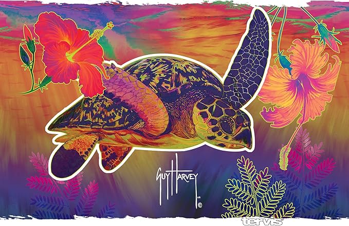 Tervis Triple Walled Guy Harvey Insulated Tumbler Cup Keeps Drinks Cold & Hot, 30oz - Stainless Steel, Neon Turtle