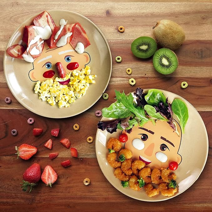 XIBORO BYEM Make A Face Plate For Kids (2 pcs) Canadian Design Picky Eater Unbreakable Microwave & Dishwasher Safe Cute Plates Biodegradable Toxin & Melamine Free