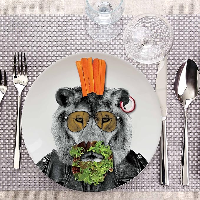 Wild Dining Dinner Plate I Funny Dinner Plate I 100% Ceramic I 9-inch Plate I Funny Plate with Goofy Pet Print I Gift Idea for Students | Dishwasher Microwave and Food Safe (Lion)