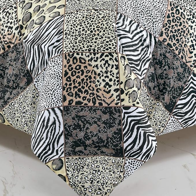 WPM WORLD PRODUCTS MART 3 Piece Animal Print Comforter with Pillow Sham, Black White Grey Leopard Zebra Giraffe Jungle Forest Theme Design King Size Bedding- Safari (Black, King)